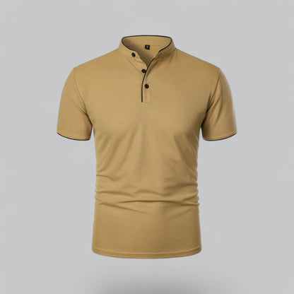 Men's Collarless Polo Shirt Short-Sleeve Henley Button Placket Casual Smart-Casual Everyday Golf Sport Versatile Wexley