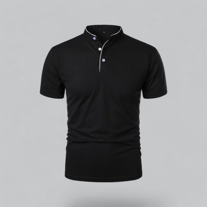 Men's Collarless Polo Shirt Short-Sleeve Henley Button Placket Casual Smart-Casual Everyday Golf Sport Versatile Wexley