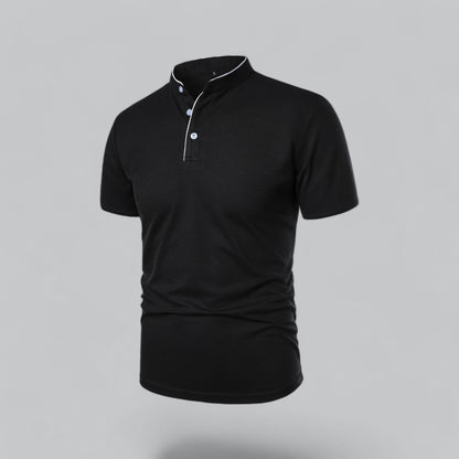 Men's Collarless Polo Shirt Short-Sleeve Henley Button Placket Casual Smart-Casual Everyday Golf Sport Versatile Wexley