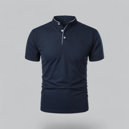 Men's Collarless Polo Shirt Short-Sleeve Henley Button Placket Casual Smart-Casual Everyday Golf Sport Versatile Wexley