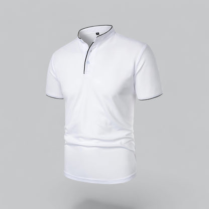 Men's Collarless Polo Shirt Short-Sleeve Henley Button Placket Casual Smart-Casual Everyday Golf Sport Versatile Wexley