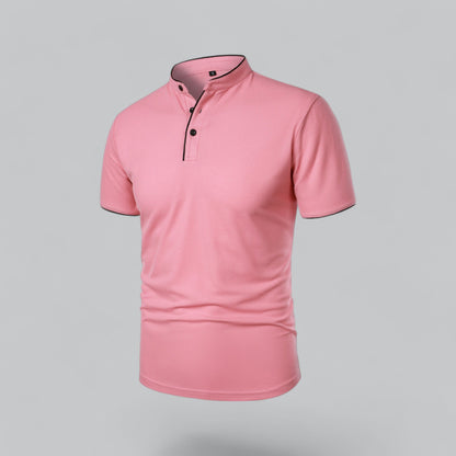 Men's Collarless Polo Shirt Short-Sleeve Henley Button Placket Casual Smart-Casual Everyday Golf Sport Versatile Wexley