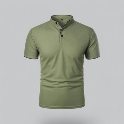 Men's Collarless Polo Shirt Short-Sleeve Henley Button Placket Casual Smart-Casual Everyday Golf Sport Versatile Wexley