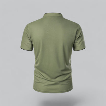 Men's Collarless Polo Shirt Short-Sleeve Henley Button Placket Casual Smart-Casual Everyday Golf Sport Versatile Wexley