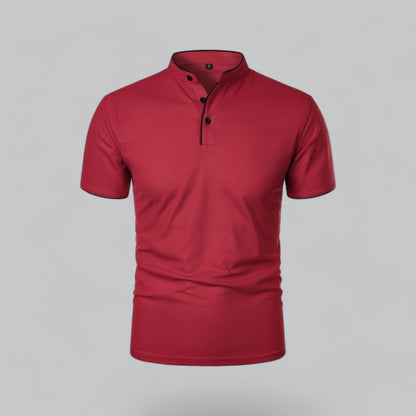 Men's Collarless Polo Shirt Short-Sleeve Henley Button Placket Casual Smart-Casual Everyday Golf Sport Versatile Wexley
