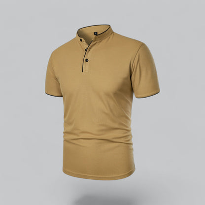 Men's Collarless Polo Shirt Short-Sleeve Henley Button Placket Casual Smart-Casual Everyday Golf Sport Versatile Wexley
