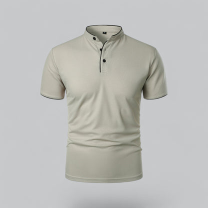 Men's Collarless Polo Shirt Short-Sleeve Henley Button Placket Casual Smart-Casual Everyday Golf Sport Versatile Wexley
