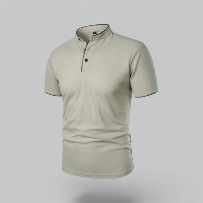 Men's Collarless Polo Shirt Short-Sleeve Henley Button Placket Casual Smart-Casual Everyday Golf Sport Versatile Wexley