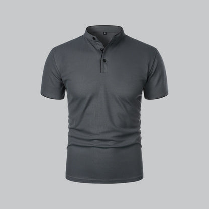 Men's Collarless Polo Shirt Short-Sleeve Henley Button Placket Casual Smart-Casual Everyday Golf Sport Versatile Wexley
