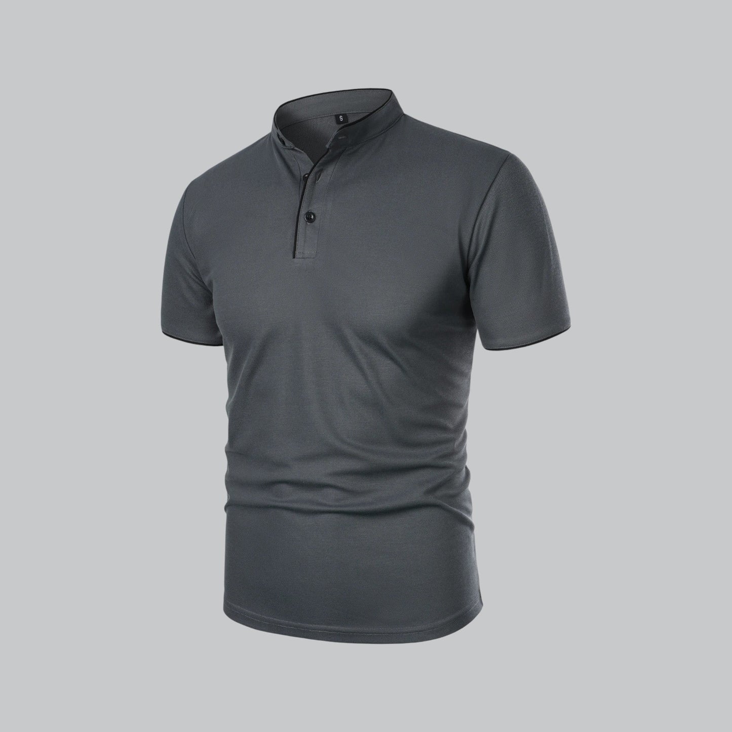 Men's Collarless Polo Shirt Short-Sleeve Henley Button Placket Casual Smart-Casual Everyday Golf Sport Versatile Wexley