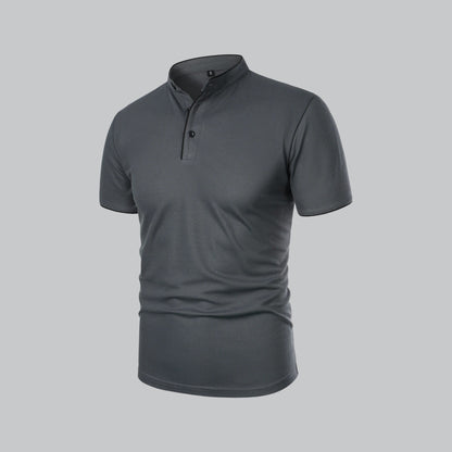 Men's Collarless Polo Shirt Short-Sleeve Henley Button Placket Casual Smart-Casual Everyday Golf Sport Versatile Wexley