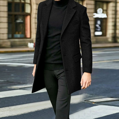 Men's Long Overcoat Single-Breasted Notch Lapel Classic Fit Stylish Outerwear