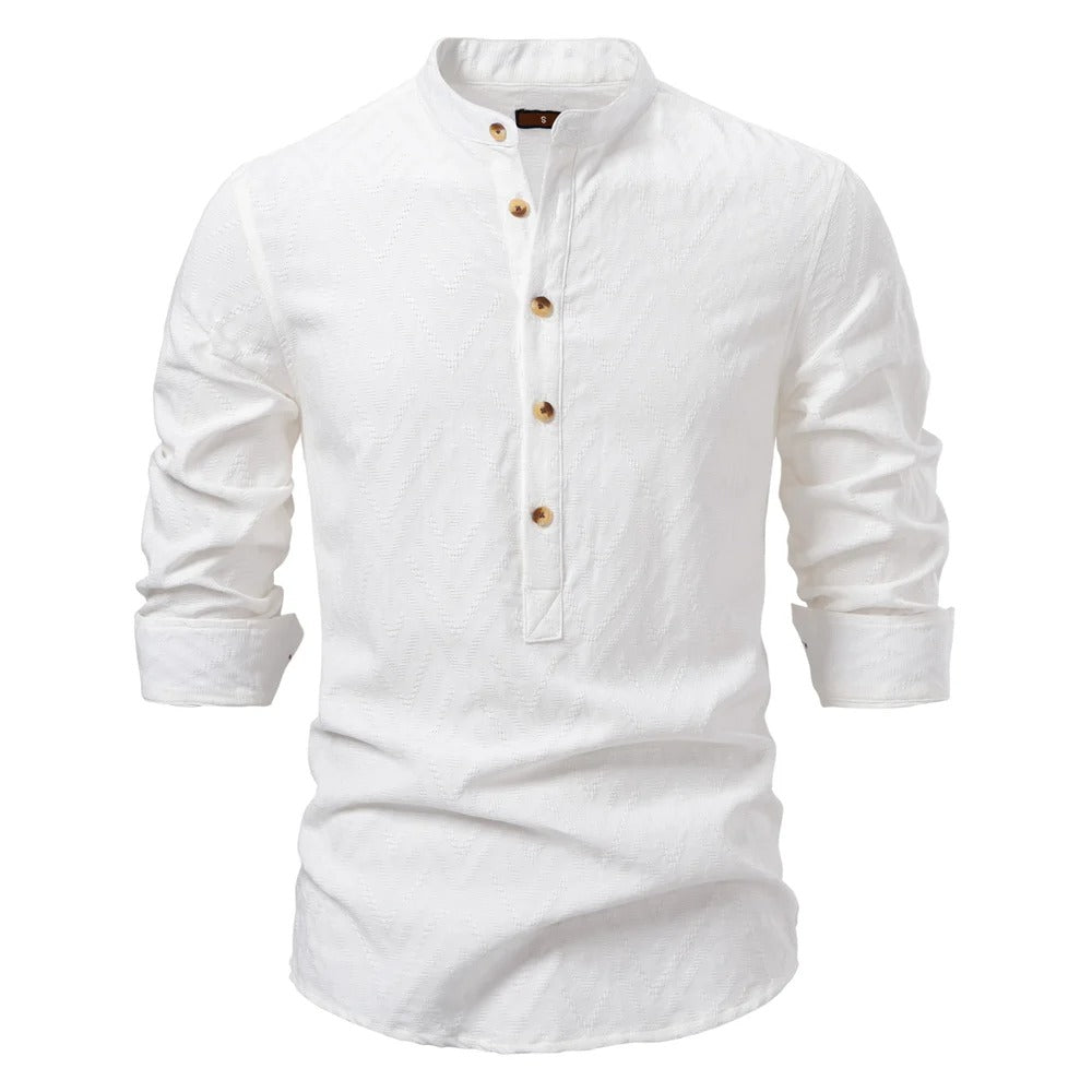 Men's Stand-Up Collar Shirt Long-Sleeve Button-Up Casual Smart-Casual Office Everyday Relaxed Fit Versatile Rennard
