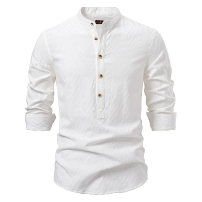 Men's Stand-Up Collar Shirt Long-Sleeve Button-Up Casual Smart-Casual Office Everyday Relaxed Fit Versatile Rennard