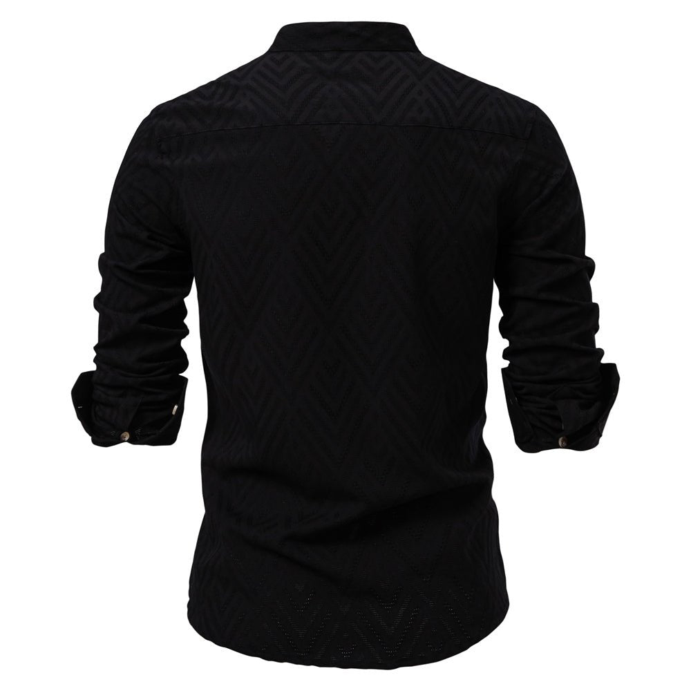 Men's Stand-Up Collar Shirt Long-Sleeve Button-Up Casual Smart-Casual Office Everyday Relaxed Fit Versatile Rennard
