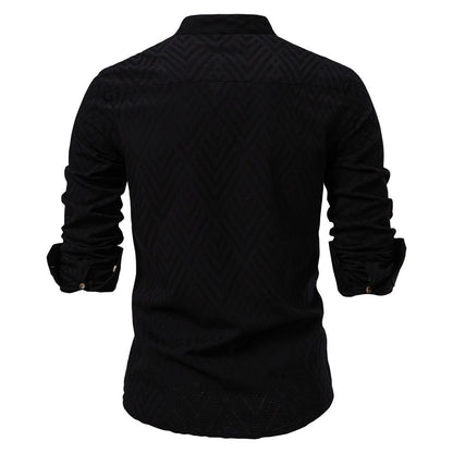 Men's Stand-Up Collar Shirt Long-Sleeve Button-Up Casual Smart-Casual Office Everyday Relaxed Fit Versatile Rennard