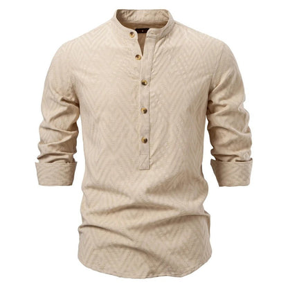 Men's Stand-Up Collar Shirt Long-Sleeve Button-Up Casual Smart-Casual Office Everyday Relaxed Fit Versatile Rennard