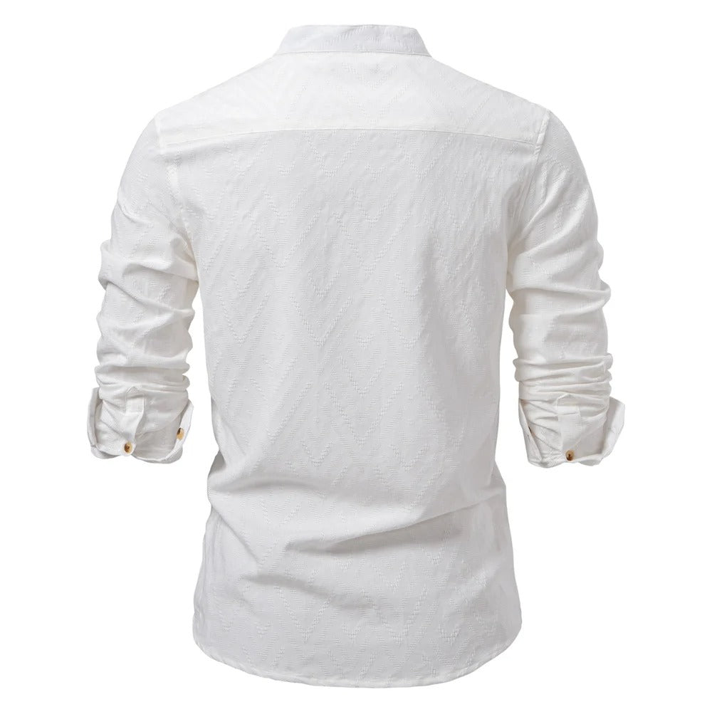 Men's Stand-Up Collar Shirt Long-Sleeve Button-Up Casual Smart-Casual Office Everyday Relaxed Fit Versatile Rennard
