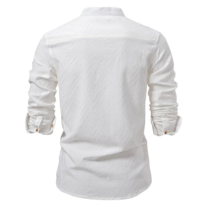 Men's Stand-Up Collar Shirt Long-Sleeve Button-Up Casual Smart-Casual Office Everyday Relaxed Fit Versatile Rennard