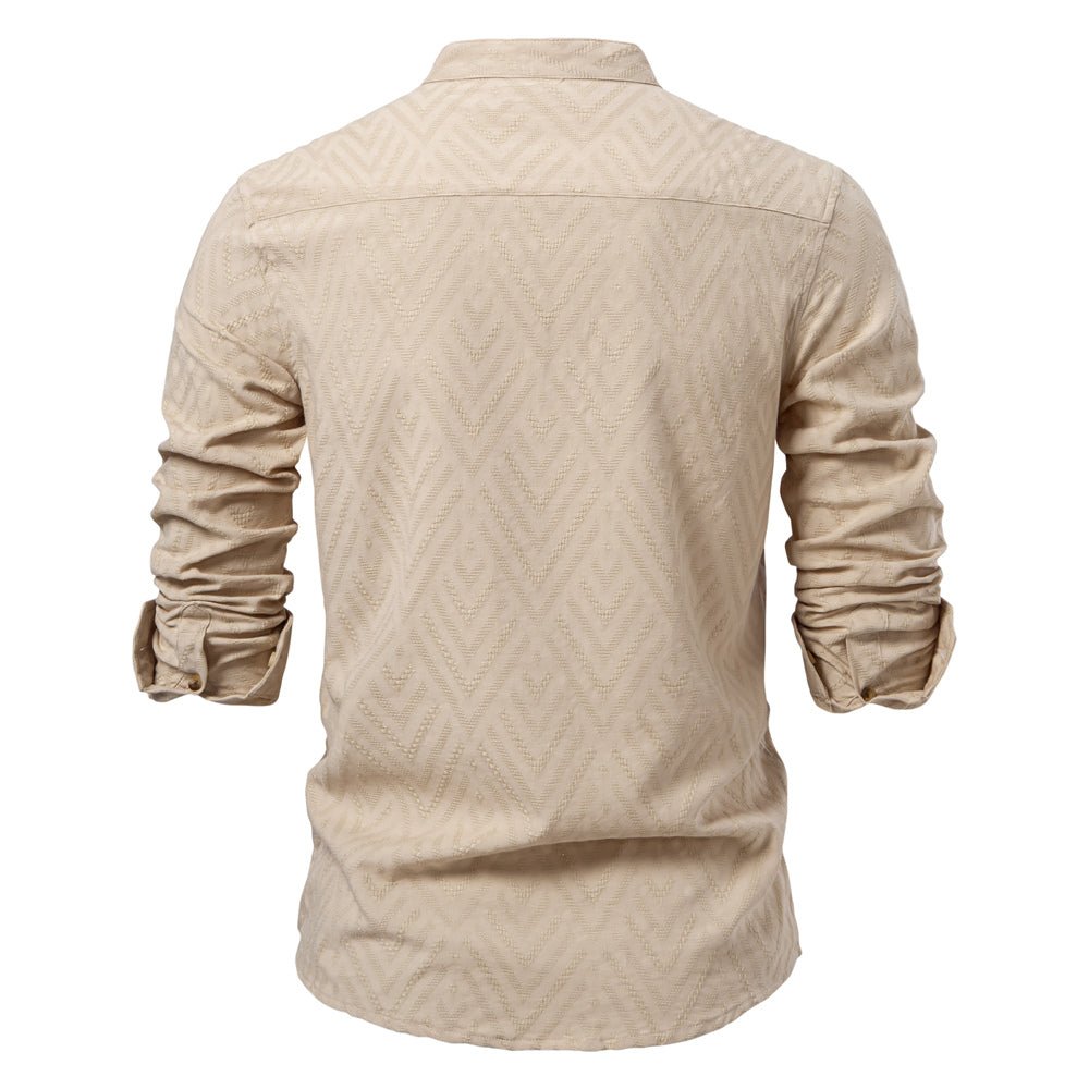 Men's Stand-Up Collar Shirt Long-Sleeve Button-Up Casual Smart-Casual Office Everyday Relaxed Fit Versatile Rennard