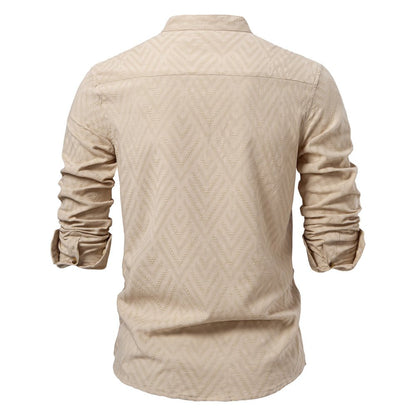 Men's Stand-Up Collar Shirt Long-Sleeve Button-Up Casual Smart-Casual Office Everyday Relaxed Fit Versatile Rennard