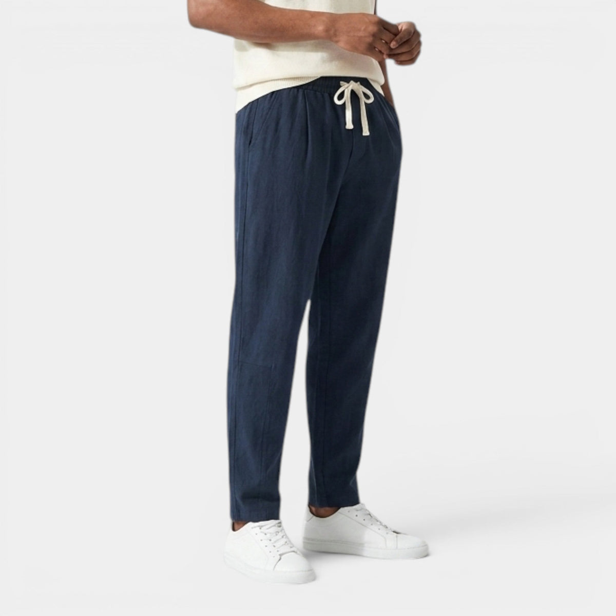 Men's Cotton Trousers Casual Comfort Tapered Flat-Front Elastic Waist Everyday Smart-Casual Relaxed Wesley