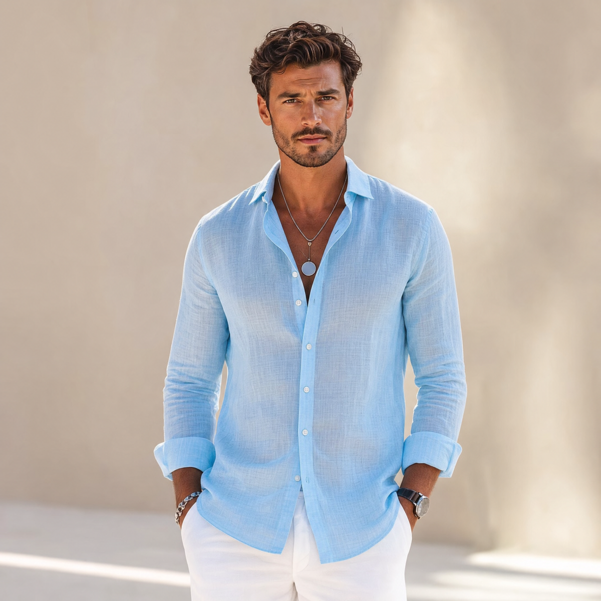 Men's Long-Sleeve Shirt Classic Collar Button-Front Casual Smart-Casual Office Everyday Relaxed Fit Halston