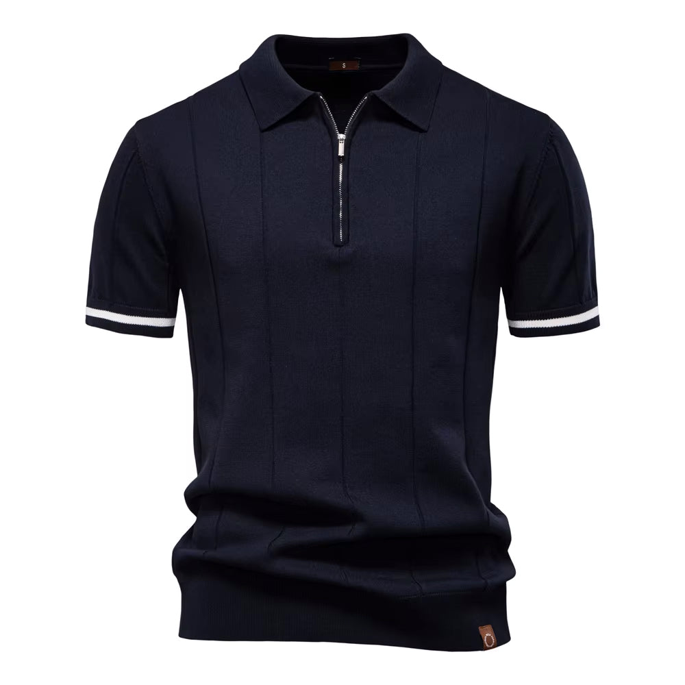 Men's Quarter-Zip Polo Shirt Short-Sleeve Collared Ribbed Casual Smart-Casual Everyday Golf Sport Regular Fit Weller