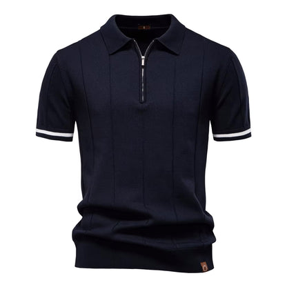 Men's Quarter-Zip Polo Shirt Short-Sleeve Collared Ribbed Casual Smart-Casual Everyday Golf Sport Regular Fit Weller