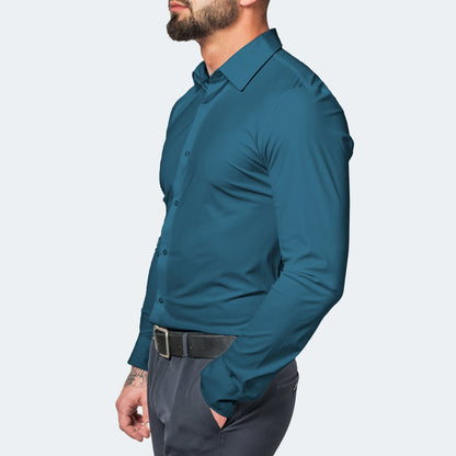 Men's Performance Shirt Non-Iron Ultra-Stretch Long-Sleeve Button-Up Collared Smart-Casual Office Business Everyday
