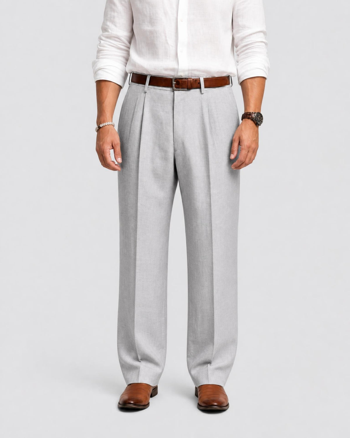 Men's Classic Pleated Trousers Regular Fit Smart-Casual Everyday Office