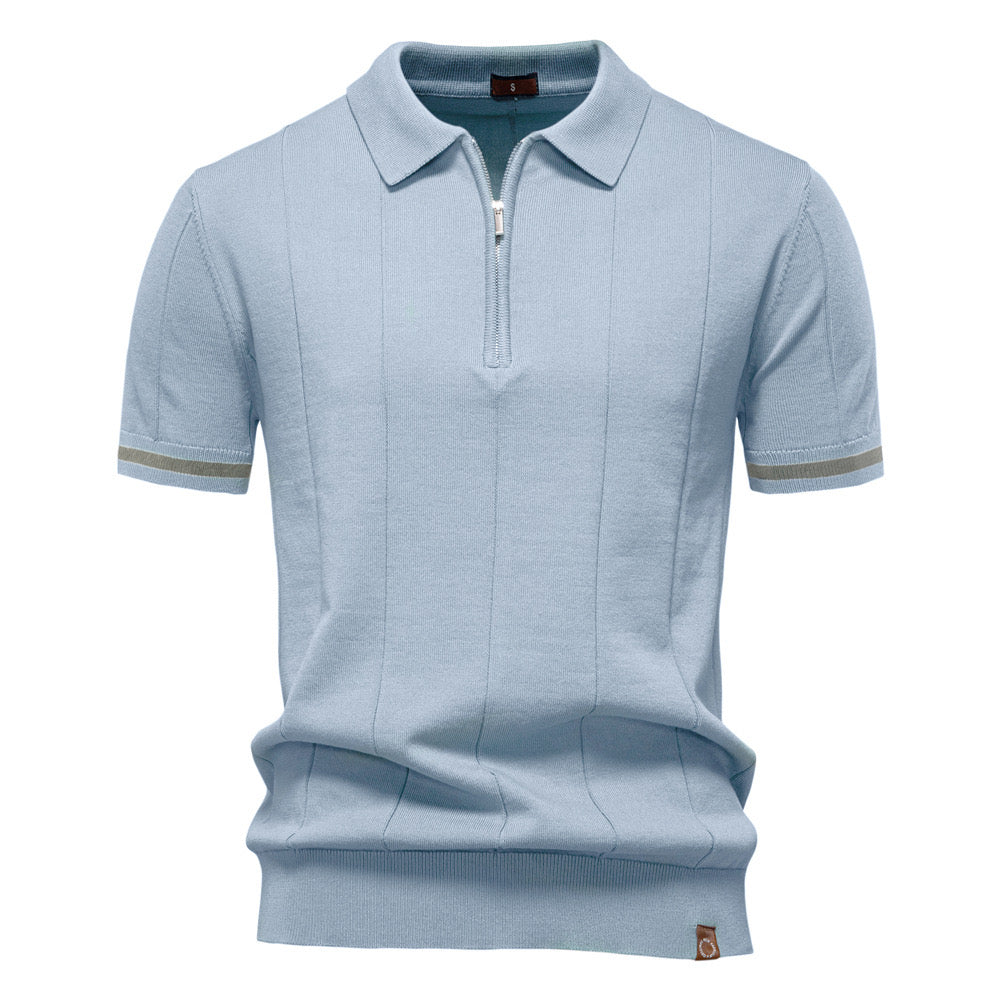 Men's Quarter-Zip Polo Shirt Short-Sleeve Collared Ribbed Casual Smart-Casual Everyday Golf Sport Regular Fit Weller