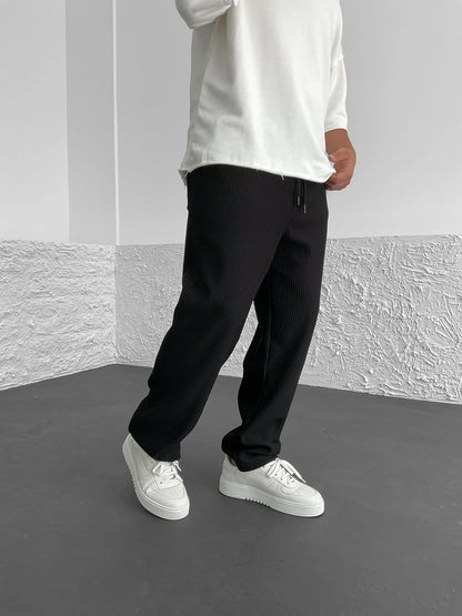 Men's Wide-Leg Pants Baggy Stretch Waist Relaxed Fit Casual Everyday