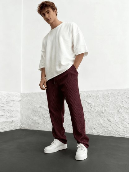 Men's Wide-Leg Pants Baggy Stretch Waist Relaxed Fit Casual Everyday