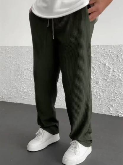 Men's Wide-Leg Pants Baggy Stretch Waist Relaxed Fit Casual Everyday