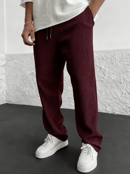 Men's Wide-Leg Pants Baggy Stretch Waist Relaxed Fit Casual Everyday
