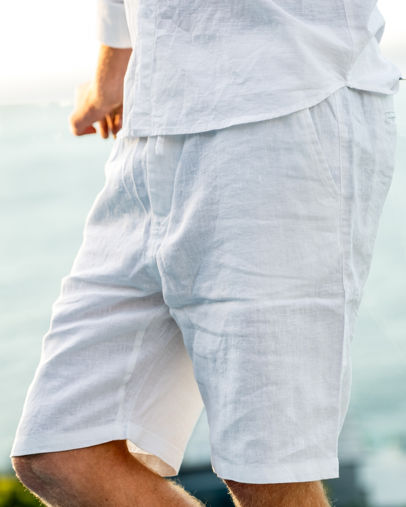 Men's Linen Shorts Straight Fit Drawstring Elastic Waist Breathable Casual Beach Holiday Everyday Thorne