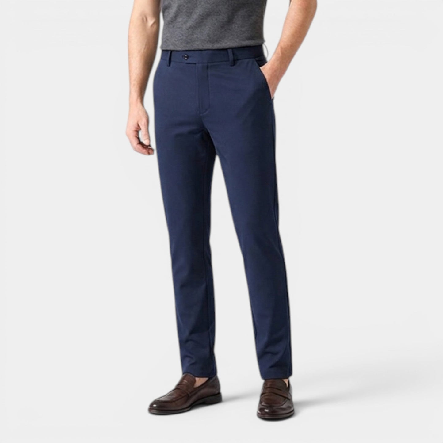 Men's Classic Trousers Lightweight Tapered Flat-Front Smart-Casual Office Everyday Tailored Formal Miles