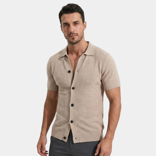 Men's Knit Shirt Slim Fit Textured Button-Up Collared Casual Smart-Casual Everyday Relaxed Layering Bruno