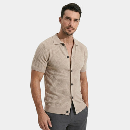 Men's Knit Shirt Slim Fit Textured Button-Up Collared Casual Smart-Casual Everyday Relaxed Layering Bruno