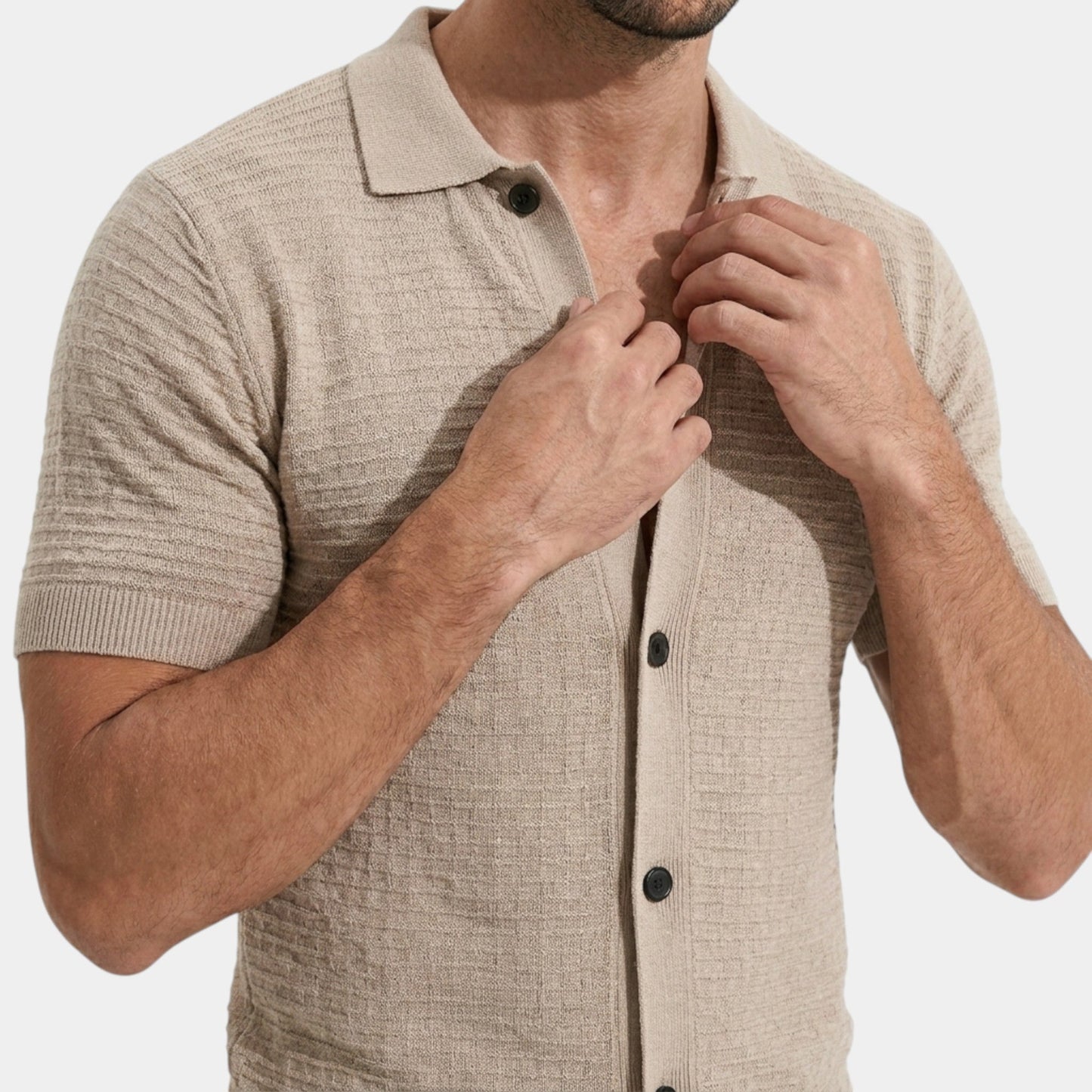 Men's Knit Shirt Slim Fit Textured Button-Up Collared Casual Smart-Casual Everyday Relaxed Layering Bruno