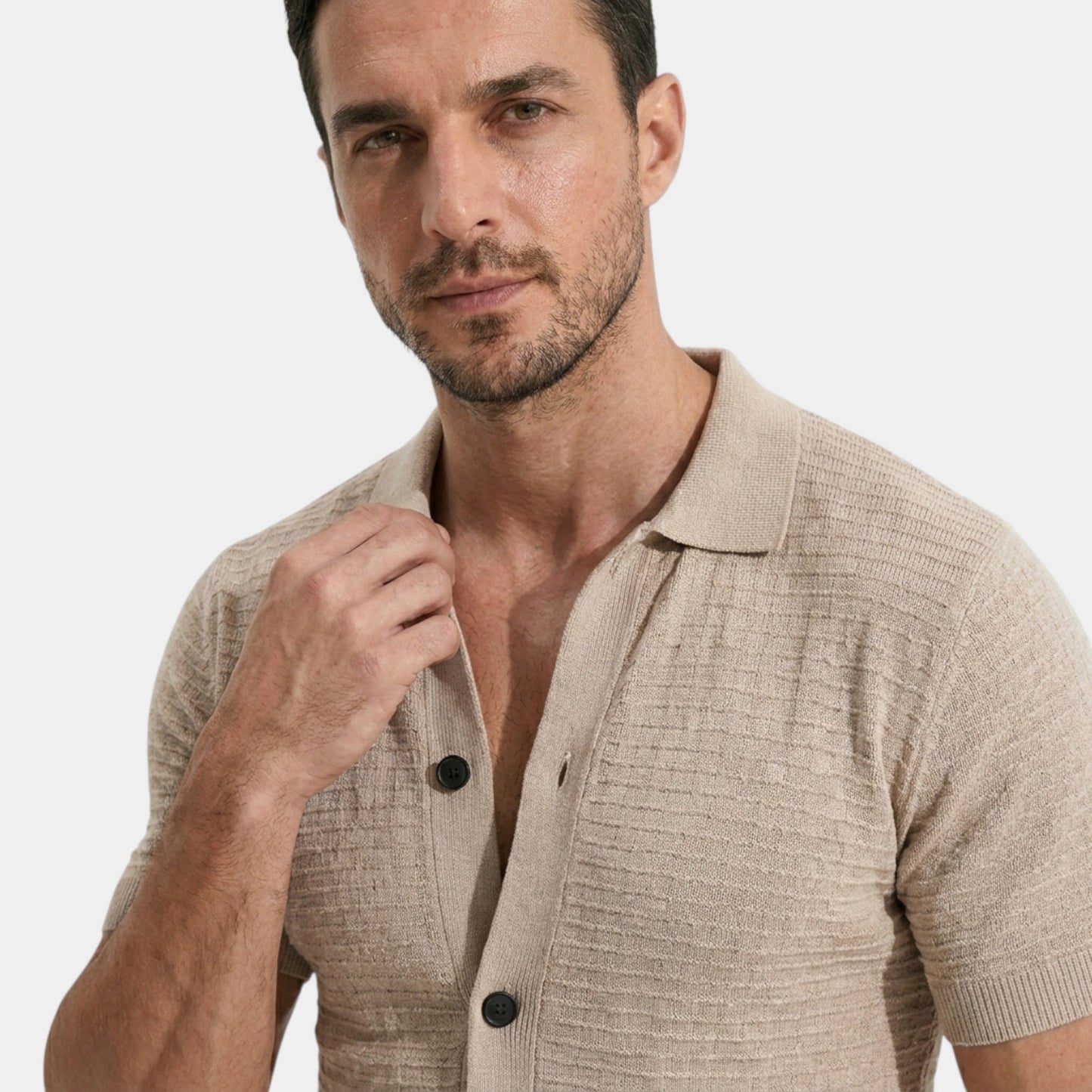 Men's Knit Shirt Slim Fit Textured Button-Up Collared Casual Smart-Casual Everyday Relaxed Layering Bruno
