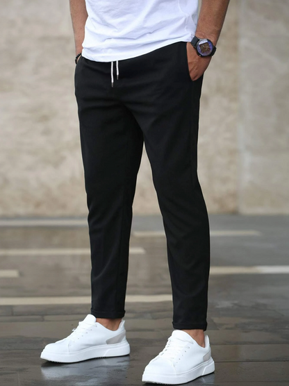 Men's Stretch Trousers Regular Fit Flat-Front Tapered Smart-Casual Office Everyday Tailored Versatile Ripley