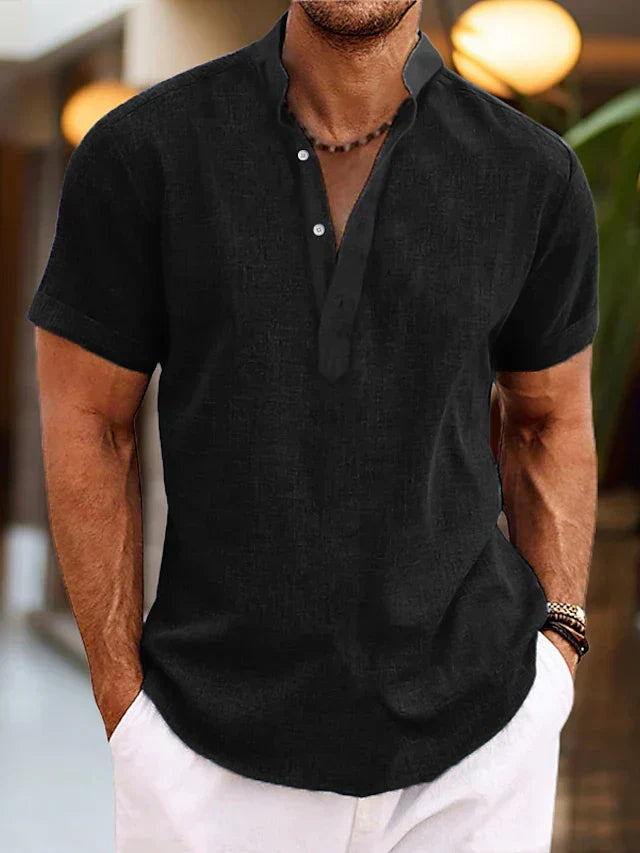 Men's Henley Shirt Short-Sleeve Button Placket Slim Fit Casual Smart-Casual Everyday Holiday Layering Relaxed Redford