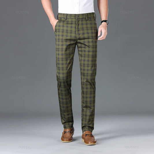 Men's Classic Checked Trousers Tailored Fit Formal Occasion Smart-Casual