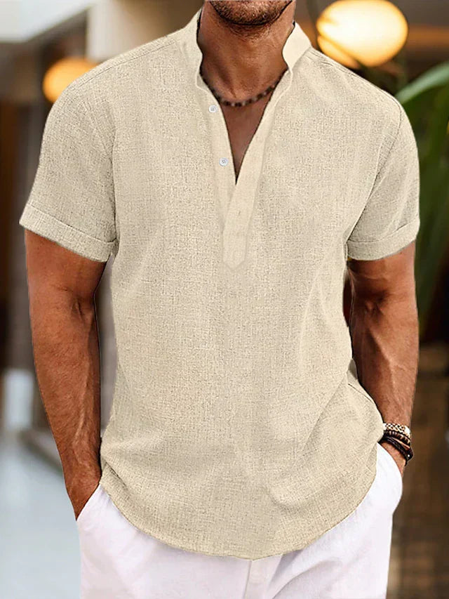 Men's Henley Shirt Short-Sleeve Button Placket Slim Fit Casual Smart-Casual Everyday Holiday Layering Relaxed Redford