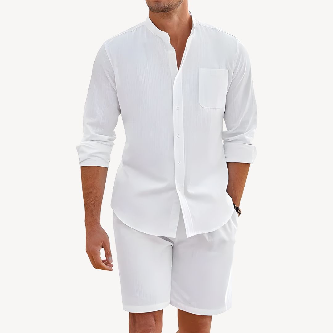 Men's Shirt & Shorts Set Two-Piece Long-Sleeve Matching Casual Holiday Everyday Outfit Co-Ord Nathan
