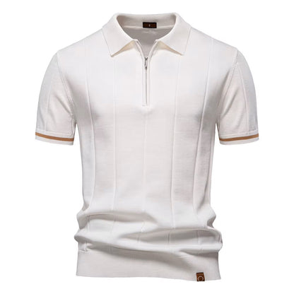 Men's Quarter-Zip Polo Shirt Short-Sleeve Collared Ribbed Casual Smart-Casual Everyday Golf Sport Regular Fit Weller